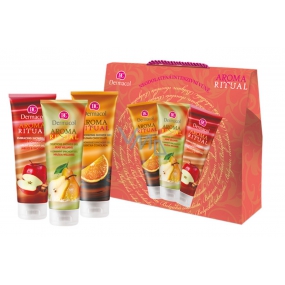 Dermacol Aroma Ritual Jablko se skořicí sprchový gel 250 ml + Hruška Williams sprchový gel 250 ml + Belgická čokoláda sprchový gel 250 ml, kosmetická sada Dermacol Aroma Ritual Jablko se skořicí sprchový gel 250 ml + Hruška Williams sprchový gel 250 ml + Belgická čokoláda sprchový gel 250 ml, kosmetická sada