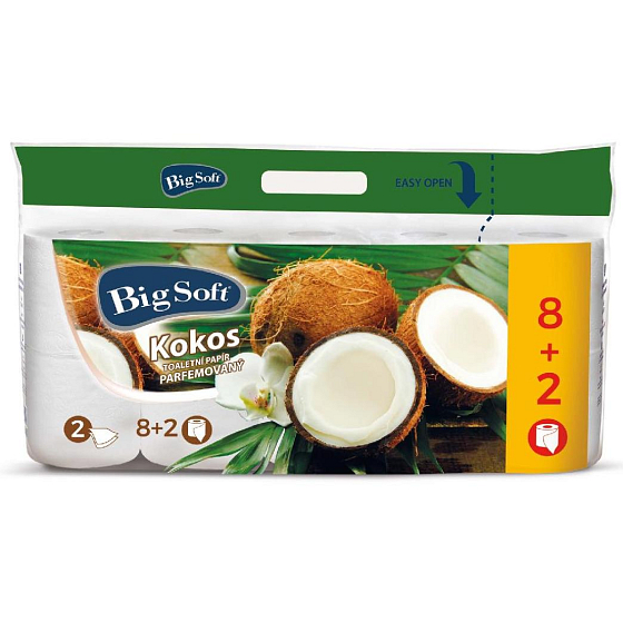 Big Soft Kokos papier toaletowy perfumowany biały 200 odcinków 2 warstwy 10 sztuk