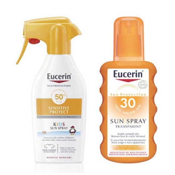 Eucerin Sun Sensitive Protect SPF 50 sprej na opalování 200 ml + SPF30 transparentní sprej pro děti 200 ml