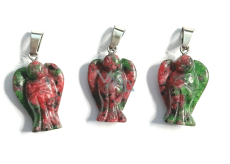 Anyolit / Rubin w Zoisicie Anioł ochrony przywieszek naturalny kamień 25 x 21 x 5 mm, przynosi ulgę w okresie smutku