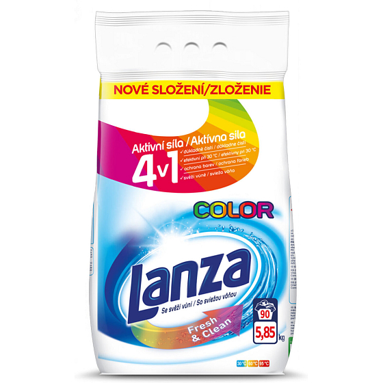 Lanza Fresh & Clean Color prací prášek 5,85 kg – 90 dávek, efektivní praní na barevné prádlo s ochranou intenzity barev a svěžesti.