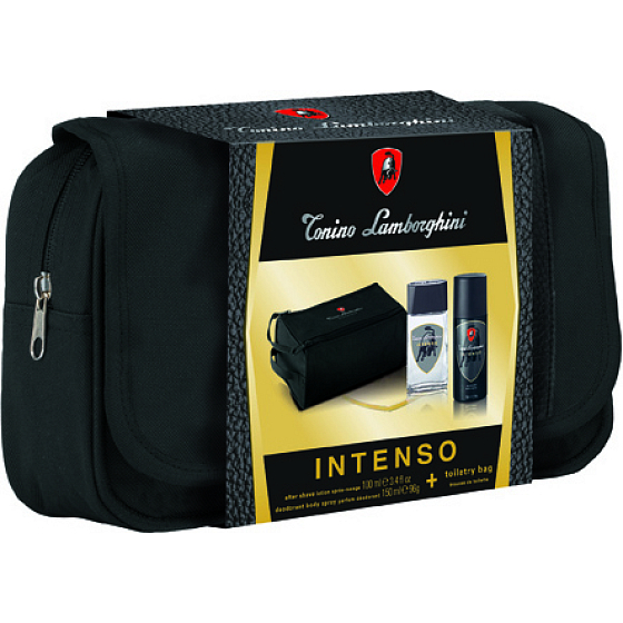 Tonino Lamborghini Intenso voda po holení 100 ml + deodorant sprej 150 ml + toaletní taška, kosmetická sada
