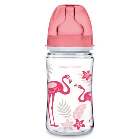 Canpol babies Jungle Láhev se širokým hrdlem růžová pro děti od 3 měsíců 240 ml