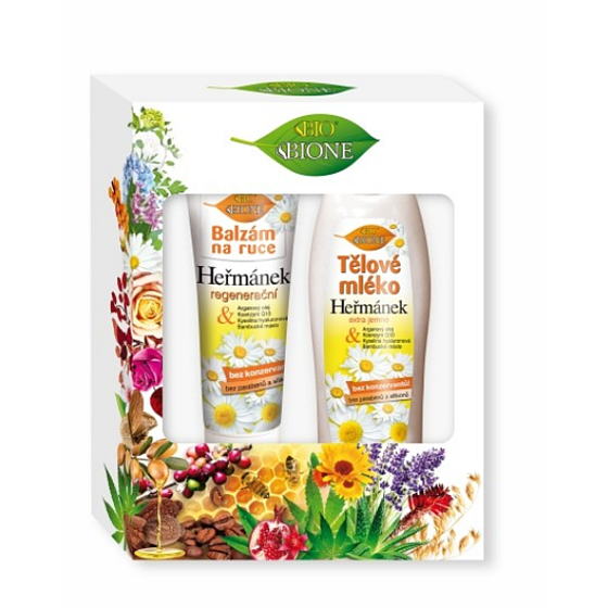 Bione Cosmetics Heřmánek tělové mléko 500 ml + balzám na ruce 205 ml, kosmetická sada