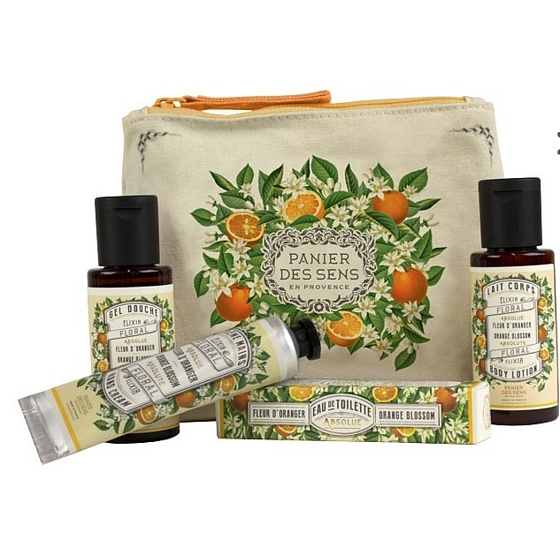 Panier des Sens Pomerančový květ sprchový gel 50 ml + tělové mléko 50 ml + toaletní voda 3,5 ml + krém na ruce 30 ml, cestovní dárková sada