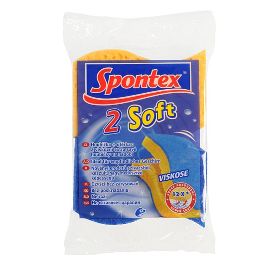 Spontex 2 Soft houbička na nádobí viskózní s modrou čisticí vrstvou 2 kusy