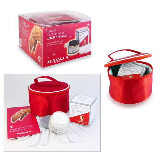 Mavala Lovely Repairing Night Cream noční krém na ruce 75 ml + rukavice + etue, kosmetická sada
