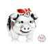 Charm Srebrna 925 Świnka z czerwoną wstążką, koralik na bransoletkę zwierzę