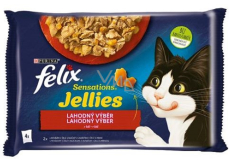 Felix Sensations Jellies Multipack wołowe i kurczakowe w aromatycznej galaretce, pełnoporcjowa karma dla dorosłych kotów 4 x 85 g
