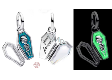 Charm Sterlingové stříbro 925 Halloween – tajemná rakev s kostrou, svítí ve tmě, přívěsek na náramek Halloween