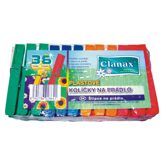 Clanax Klipsy do prania plastikowe kolorowe 36 sztuk