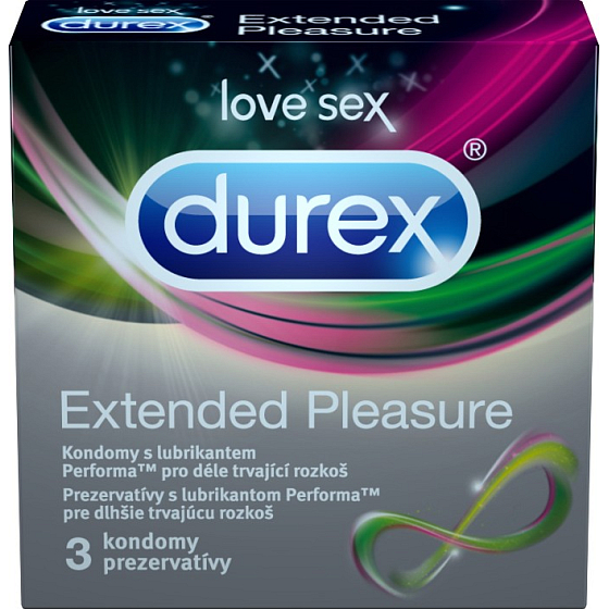 Durex Extended Pleasure kondom pro déle trvající rozkoš nominální šířka: 56 mm 3 kusy