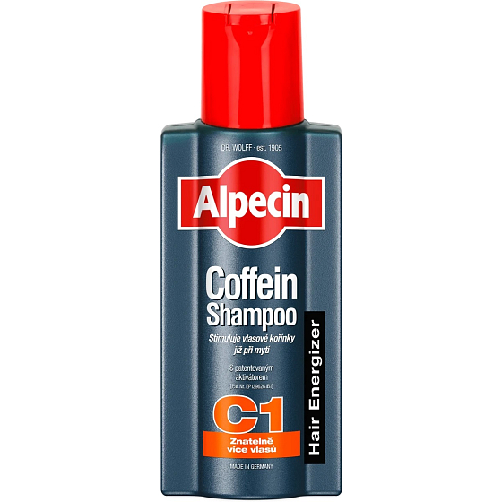 Alpecin Energizer Coffein C1, Kofeinowy szampon stymulujący wzrost włosów, spowalniający dziedziczne wypadanie włosów 375 ml