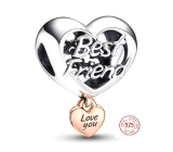 Zawieszka Srebrna 925 Serce i napis Kocham Cię Najlepsza Przyjaciółko - Love you Best friend, koralik do bransoletki przyjaźni