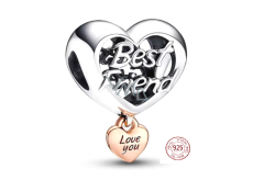 Zawieszka Srebrna 925 Serce i napis Kocham Cię Najlepsza Przyjaciółko - Love you Best friend, koralik do bransoletki przyjaźni
