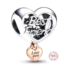 Zawieszka Srebrna 925 Serce i napis Kocham Cię Najlepsza Przyjaciółko - Love you Best friend, koralik do bransoletki przyjaźni