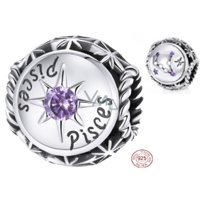 Zawieszka ze srebra 925 Znak zodiaku, cyrkonia sześcienna Ryby, koralik do bransoletki