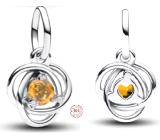 Charm Srebrny 925 Żółty krąg węczności listopad, wisiorek na bransoletkę symbol