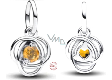 Charm Srebrny 925 Żółty krąg węczności listopad, wisiorek na bransoletkę symbol