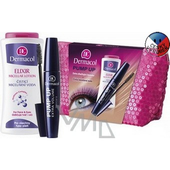 Dermacol Pump Up řasenka 11 ml + čisticí micelární voda 200 ml, kosmetická sada