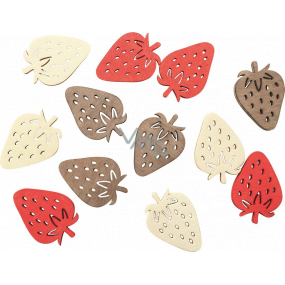 Truskawka drewniana beżowa, brązowa, czerwona 4 cm, 12 sztuk