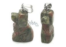 Unakit Pies przywieszek naturalny kamień, ręcznie szlifowana figurka 1,8 x 2,5 x 8 mm, kamień osobistego rozwoju i wizji