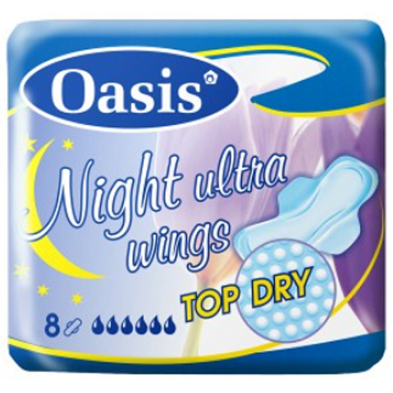 Oasis Ultra Wings Night Top Dry intimní vložky s křidélky 8 kusů