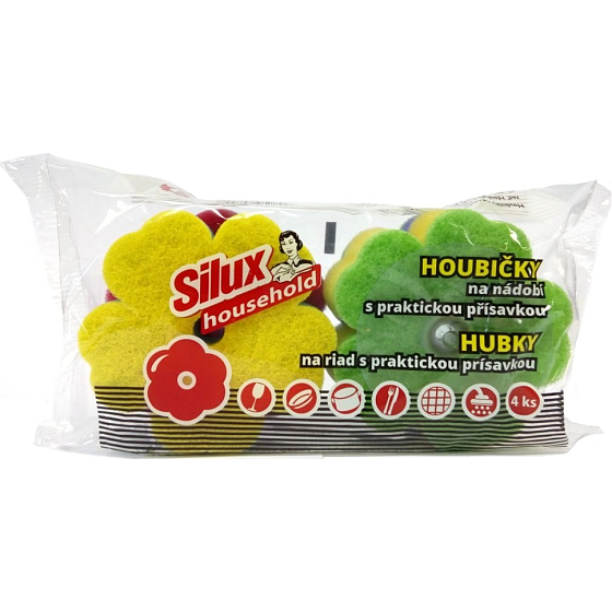 Silux Household Houbička na nádobí s praktickou přísavkou Kytička 4 kusy