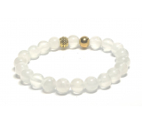 Selenit / Alabaster bransoletka elastyczna naturalny kamień, kuleczka 8 mm / 16 - 17 cm, anielska energia