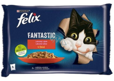 Felix Fantastic Multipack wołowina i kurczak w sosie, karma kompletna dla dorosłych kotów 4 x 85 g