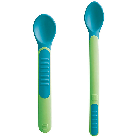 Mam Feeding Spoons & Cover 2 fázová krmící lžička s ochranným krytem 6+ měsíců Zelená 1 sada