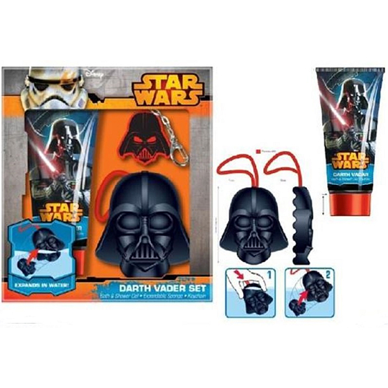 Disney Star Wars Darth Vader sprchový gel 150 ml + koupelová houba + přívěšek na klíče, kosmetická sada