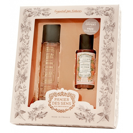 Panier des Sens Růže a Muškát parfémovaná voda 50 ml + hydratační tělové mléko 50 ml, kosmetická sada