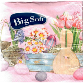 Big Soft Papírové ubrousky 2 vrstvé 33 x 33 cm 20 kusů Velikonoční růžové se zajíčkem