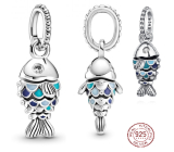 Zawieszka ze srebra próby 925 Niebieska łuskowata ryba, charms do bransoletki