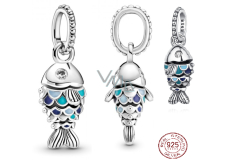 Zawieszka ze srebra próby 925 Niebieska łuskowata ryba, charms do bransoletki