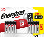 Energizer Max AAA mikrotužková baterie, 4 szt. + 4 szt. gratis