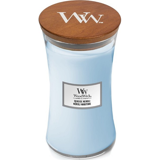 WoodWick Seaside Neroli - Wybrzeże neroli zapachowa świeca z drewnianym knotem i szklanym wieczkiem duża 609 g