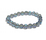 Kryształ Aqua aura niebieski fasetowany półpolerowany powierzchnia, bransoletka elastyczna naturalny kamień, kuleczka 8 mm / 16 - 17 cm, kamień kamień