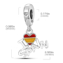 Charm Srebrna 925 z Hiszpanii flaga serce - Kocham Hiszpanię, 2w1 zawieszka na bransoletkę podróżniczą