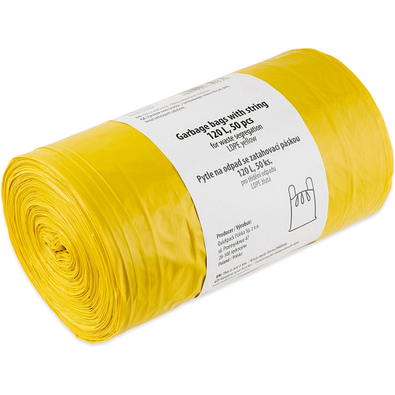 Quickpack żółte worki na odpady, 55× 100 cm, 28 µm, 120 l, 50 sztuk