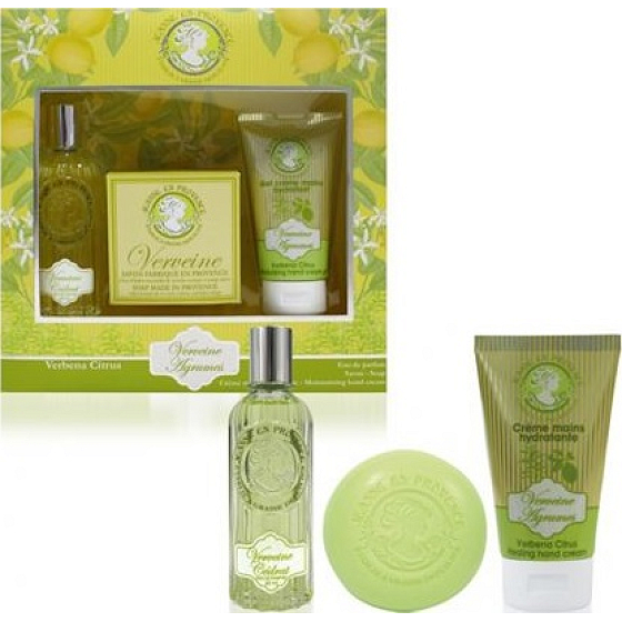 Jeanne en Provence Verveine Agrumes - Verbena a Citrusové plody parfémovaná voda pro ženy 60 ml + tuhé toaletní mýdlo 100 g + krém na ruce 75 ml, dárková sada