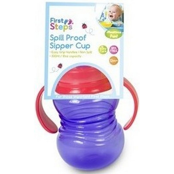 First Steps Sipper Cup 12+ láhev se sosákem a dvěma uchy pro děti fialová 300 ml