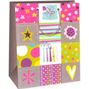 Ditipo Dárková papírová taška 26,4 x 13,7 x 32,4 cm svíčky, srdíčko, hvězda, dárek