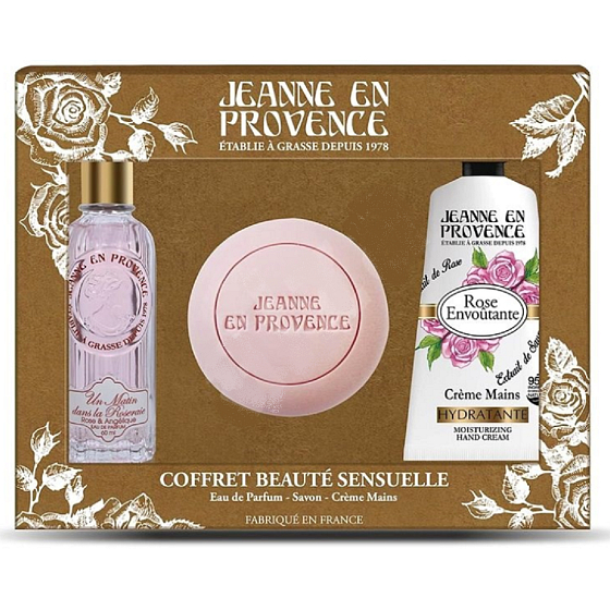 Jeanne en Provence Rose parfémovaná voda pro ženy 60 ml + krém na ruce 75 ml + toaletní mýdlo 100 g, dárková sada pro ženy