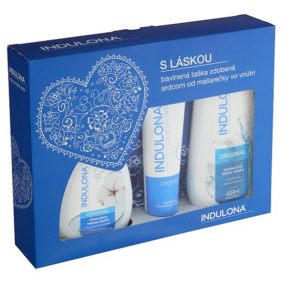 Indulona Original tekuté mýdlo 300 ml + tělové mléko 400 ml + krém na ruce 85 ml + plátěná taška, kosmetická sada