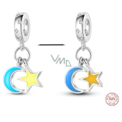 Charm Srebrna 925 Luminozna - Księżyc i gwiazda, które świecą w ciemności, zawieszka na bransoletkę kosmos