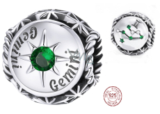 Charm Srebrny 925 Znak zodiaku, cyrkonie Bliźnięta, koralik na bransoletkę