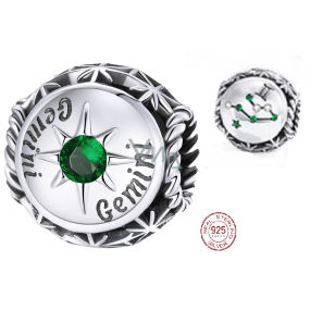 Charm Srebrny 925 Znak zodiaku, cyrkonie Bliźnięta, koralik na bransoletkę