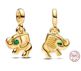 Charm Srebrny 925 Słonia - Mini Medalion z królewskozielonym kryształem, zawieszka na bransoletkę